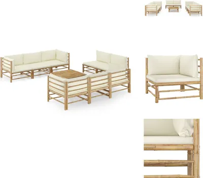 Produktbild von vidaXL 9-tlg. Garten-Lounge-Set mit Cremeweißen Kissen Bambus - Gartenmöbel-Sets