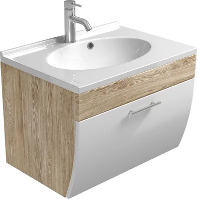 Produktbild von AKTIONBadmöbel Prio 70cm mit weißer Klappe & eiche hell Korpus : Eiche weiss