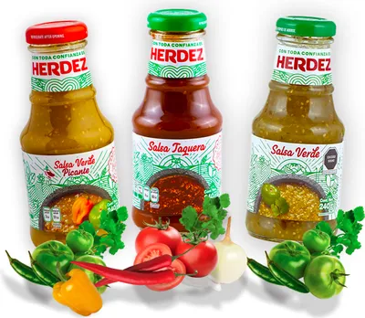 Produktbild von HERDEZ Soßen Set - Salsa Verde, Salsa Guacamole und Salsa Verde scharf je 240 g - Grüne Soße und Guacamole Sauce Probierset (Pack von 3)