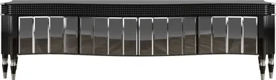 Produktbild von Casa Padrino Luxus Art Deco TV Schrank Schwarz / Silber 220 x 53 x H. 58 cm - Edler Fernsehschrank mit 4 verspiegelten Türen - Art Deco Wohnzimmer Möbel