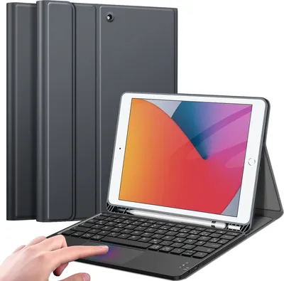 Obrázek produktu pro Pouzdro s klávesnicí Fintie pro iPad (9. / 8. a 7. generace - 2021/2020/2019), pouzdro s klávesnicí pro iPad 10.2, německá klávesnice s touchpadem, magnetická odnímatelná klávesnice, vesmírně šedá