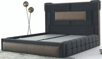 Produktbild von Casa Padrino Luxus Doppelbett Grau / Braun - Modernes Massivholz Bett - Moderne Schlafzimmer & Hotel Möbel - Luxus Kollektion