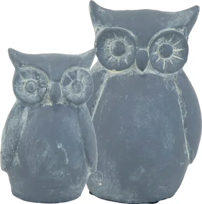 Produktbild von Figuren Eulen Grau - 2 Stück - Stein - 14 und 19 cm