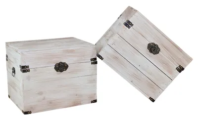 Produktbild von 1x HOLZBOX mit DECKEL / NEU / 45x35x35 cm / Truhe mit Metallbeschlägen für kleine Schätze, Geschenk