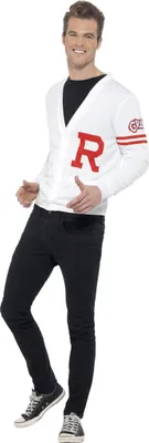 A man wearing a Grease-themed costume.