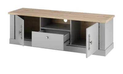 Produktbild von TV-Lowboard "Rideau" in grau Eiche Landhaus TV Unterteil 155 x 48 cm