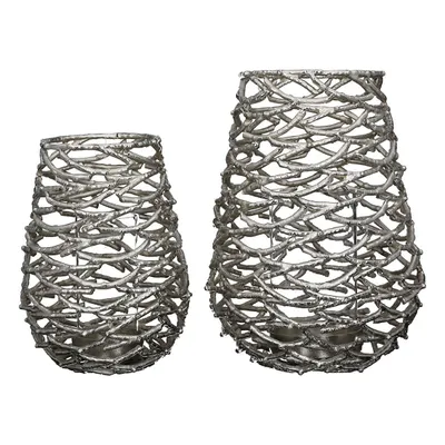 Produktbild von Gilde Aluminium vernickelt Windlicht "Twigs" silberfarben Antikfinish mit Glaszylinder (Ø 10 cm) 15812