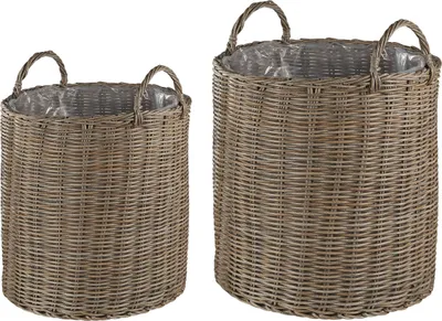 Produktbild von BELIANI Blumenkorb Sandbeige Polyrattan im 2er Set rund geflochten Landhausstil Gartenaccessoires Gartenzubehör Gartendekoration