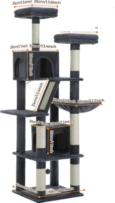 Immagine prodotto di Albero per gatti a più piani, altezza 180 cm, 6 tiragraffi, AMT0239DGY, XL