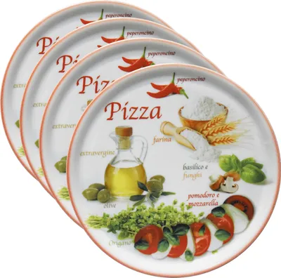 Produktbild von 4er Set Pizzateller Napoli Red Ø 32 cm Servier-Platte XL-Teller Porzellan