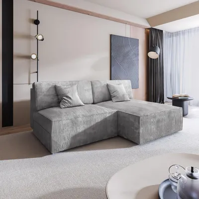 Produktbild von Masseno Ecksofa FIORO P mit Schlaffunktion L-Form, Sofa mit Bettkasten, Wohnzimmersofa, Couch, Soffa, Bettsofa, Couchgarnitur- Hellgrau, POSO 55