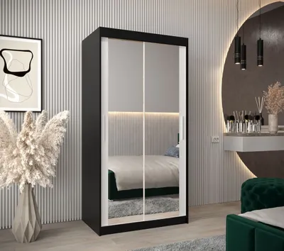 Produktbild von Schwebetürenschrank mit einer Breite von 100 cm TIMEA 3 – Schwarz/Weiß