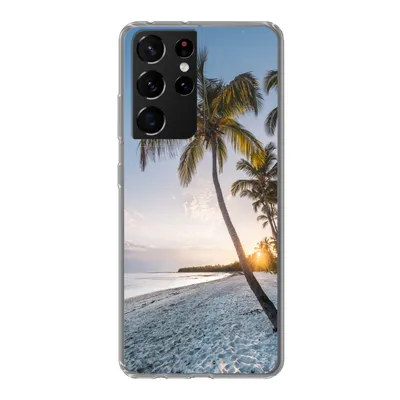 Produktbild von MuchoWow® Handyhülle Schutzhülle Hülle für Samsung Galaxy S21 Ultra Strand - Sonnenuntergang - Palme Silikon Softcase Handy Hülle - Mobiltelefon