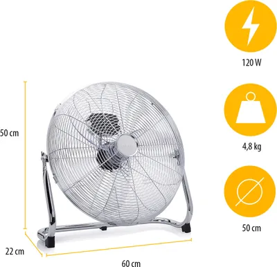 Produktbild von Tristar VE-5885 BodenVentilator Metall, Haushalts-Lamellenlüfter, Schwarz, Edelstahl, Flur, Metall, 66,86 dB, 1250 RPM