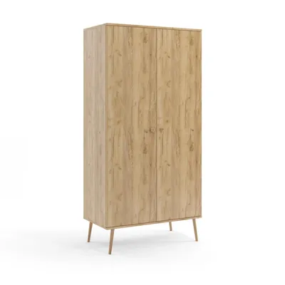 Produktbild von NATURA Kleiderschrank 100cm (mit Kleiderstange) Eiche Craft Gold Boho Echtholz Buche Soft-Close