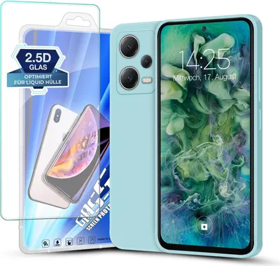 Produktbild von Hülle für Xiaomi Redmi Note 12 Pro+ 5G mit 9H Displayglas Displayschutz Plus Case Cover Bumper Silikon Softgrip Schutzhülle Farbe: Hellblau