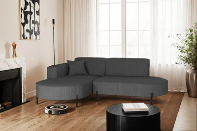 Image de Canapé d'angle, canapé en L Designer Modena Pur tissu Poso Graphite Gauche
