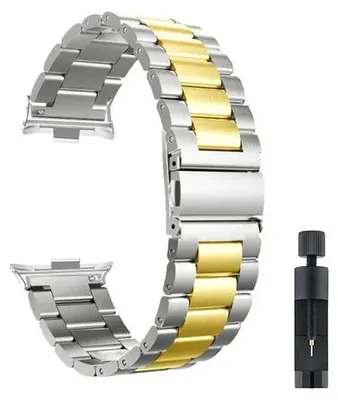 Zdjęcie produktu dla Bransoleta ze stali nierdzewnej - Mi Band 9 Pro - Stal nierdzewna - Zapięcie typu "motyl" - Srebrno-złoty kolor