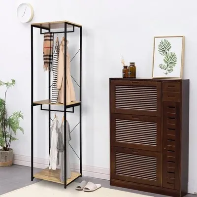 Obrázek produktu pro Věšák na kabáty - Moderní věšák - Věšák na boty - Věšák na kabáty - Věšák na oblečení - Dřevěný - Hnědý/černý