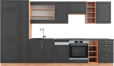 Image de Cuisine Vicco Fame-Line Anthracite Campagne/Chêne doré 355cm , PT Anthracite, Model 49314