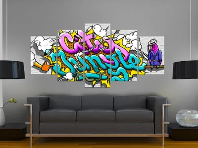Produktbild von Akustikbild Graffiti 200x100 cm 5-teilige Bilder Akustikschaum Hochleistungsschallabsorber Schallschutz Leinwand 5 tlg Wandbild Raumakustik Schalldämmung m-A-0011-b-o