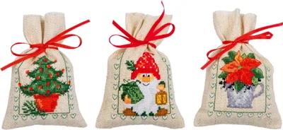 Produktbild von Vervaco Kräutertütchen Kreuzstich Stickpackung "Weihnachten" 3er Stickpackung, Zählmuster, 8x12cm