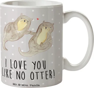 Produktbild von Mr. & Mrs. Panda Teepott Otter Hände halten - Grau Pastell - Geschenk, schöne tasse, Bedruckte, Romantisch, Verliebt, glücklich, Händchen, Keramiktasse, Becher, Liebe