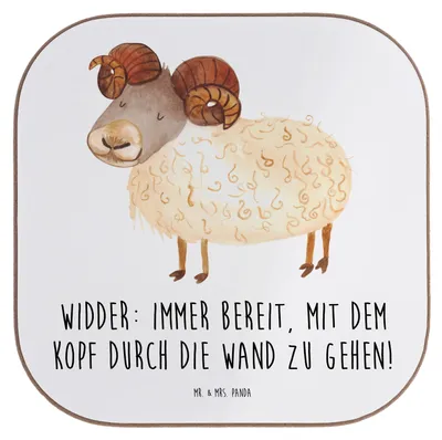 Produktbild von Mr. & Mrs. Panda Untersetzer für Gläser Widder Power - Weiß - Geschenk, Dynamik, Coaster, Tierkreiszeichen, Tassenuntersetzer, Geschenke Sternzeichen, Holzuntersetzer