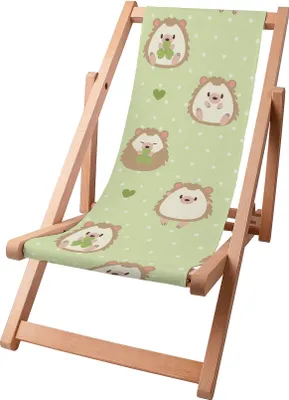 Produktbild von Dreamroots Kinder Liegestuhl klappbar Holz bis zu 130 kg, Sonnenliege klappbar mit 3-stufiger Neigungsregulierung der Rückenlehne, Hedgehog and Grass