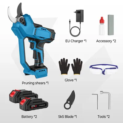 Image de Sécateur électrique - Sécateur à batterie pour arbres - Diamètre de coupe de 60 mm - Moteur sans balais - Sans fil - 2 batteries - 21 V
