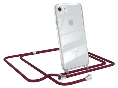 Produktbild von EAZY CASE Handykette kompatibel mit Apple iPhone SE 2020/2022, iPhone 7 / 8, Handyhülle mit Umhängeband, Handykordel, Schutzhülle Clear, Band in Rot