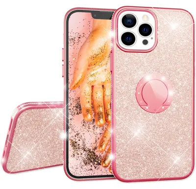 Immagine prodotto di NALIA Glitter Ring Case per iPhone 13 Pro, Silicone Mobile Phone Case Glitter Cover Bling Cover Protettiva con Anello Oro Rosa