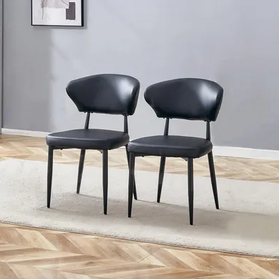Produktbild von Esszimmerstuhl, schwarzes Kunstleder, gebogene Rückenlehne, minimalistisch, 80 cm