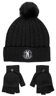 Produktbild von 2-tlg. Winter Set: Mütze & Handschuhe Wednesday one size