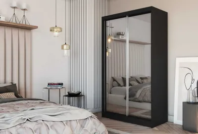 Obrázok produktu pre AGMAT Bora šatníková skriňa s posuvnými dverami, Šatníková skriňa s 2 dverami, Moderná šatníková skriňa vo farbe: čierna, Šatníková skriňa vo veľkosti: 120 x 216 x 61 cm