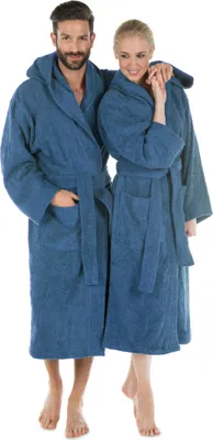 Produktbild von Montana Bademantel L blau Baumwolle Frottee Kapuze