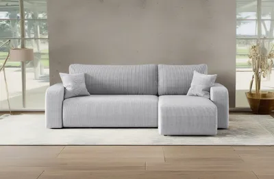 Produktbild von Kaiser Möbel Ecksofa mit schlaffunktion und bettkasten, Eckcouch MILANO L stoff Poso Dicker Cord Grau Rechts