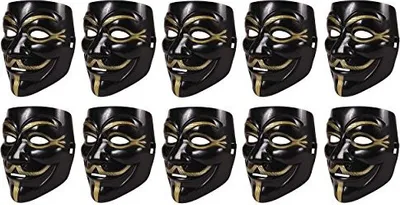 Produktbild von 10 Stück Set V wie Vendetta Maske Guy Fawkes Halloween Anonymous Maske Schwarz