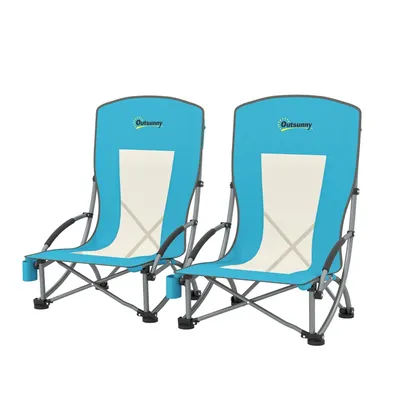 Produktbild von 2er Set Campingstuhl mit Getränkehalter Netzrückenlehne und Tragetasche Klappstuhl Faltstuhl Gartenstuhl bis 120 kg für Garten Strand