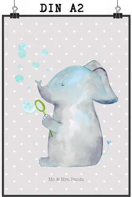 Produktbild von Mr. & Mrs. Panda Bild Elefant Seifenblasen DIN A2 - Grau Pastell - Geschenk, Wandbild, Heimat, Plakat, Liebesspruch, Elefanten, Wanddekoration, Lustige Sprüche, drucke