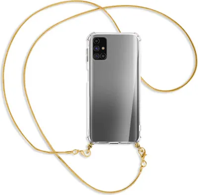 Produktbild von Handykette Backcover-Schutzhülle mit Band (Metall goldfarben) für Samsung Galaxy M31s - goldfarbene Kette Snake