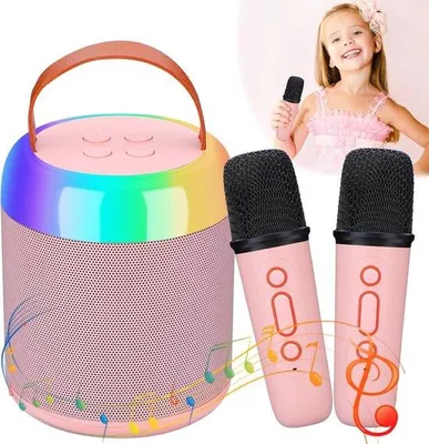 Obrázok produktu pre Prenosný karaoke systém s 2 mikrofónmi, LED osvetlením a efektmi, ideálny pre deti vo veku 4–12 rokov