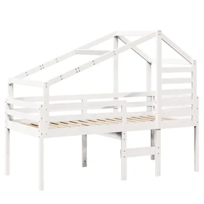 Produktbild von Hochbett mit Dach Weiß 75x190 cm Massivholz Kiefer