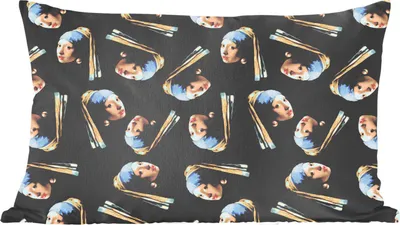 Produktbild von MuchoWow® Zierkissen Sofakissen Wohnzimmer Dekokissen 50x30 cm Mädchen mit Perlenohrring - Muster - Vermeer - Wohnzimmerdekoration - Polster mit Photo