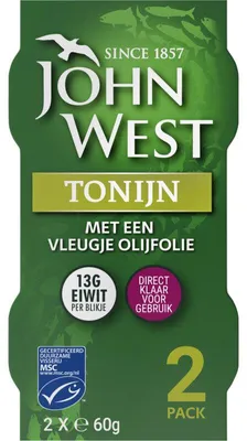 Image de John West Tonijnstukken à l'huile d'olive, 120 g - Thon de haute qualité à l'huile d'olive fine