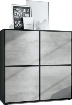 Produktbild von Vladon Highboard Cuba V2 Schrank 104 x 105,5 x 35,5 cm Sideboard mit 8 Fächern,  Germany, Korpus in Schwarz matt / Fronten in Beton Oxid Optik
