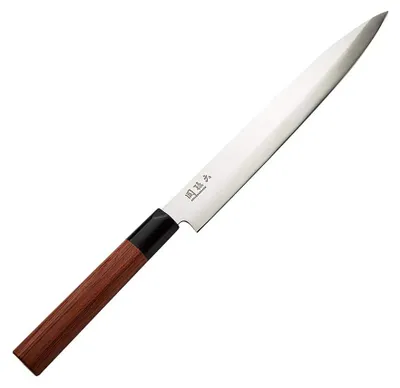 Yanagiba-Messer 21 cm, 1K6 Stahl, 57 HRC, Pakkaholzgriff, handgefertigt Japan