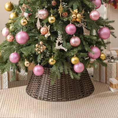 Productafbeelding van Kerstboomrok in rieten look, rond, bruin, diameter 57 cm, voor het afdekken van de voet van de kerstboom