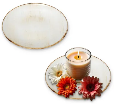 Imagen del producto de Juego de dos platos decorativos de 22 cm, color crema-marrón, para uso en interiores y exteriores