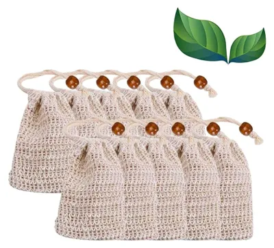 Produktbild von 10x Seifensäckchen Sisal Seifenbeute Natur Seifentasche Seifenreste Peeling Massage Aufschäumen und Trocknen der Seife